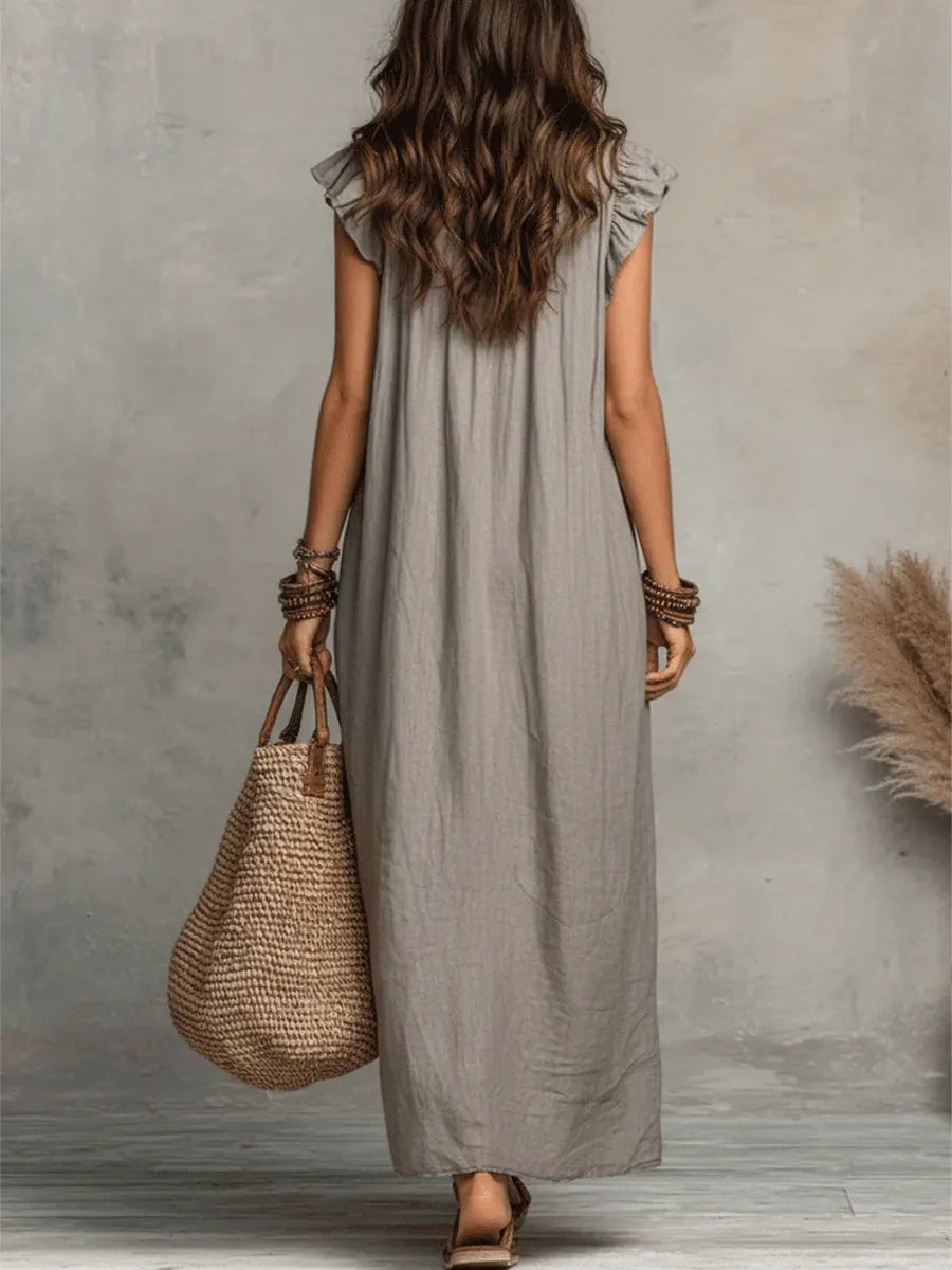 Carmilla | Long Bohemian Dress in Linen and Cotton