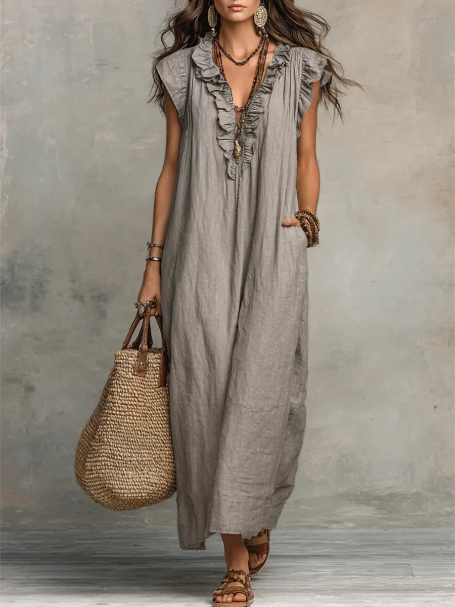 Carmilla | Long Bohemian Dress in Linen and Cotton