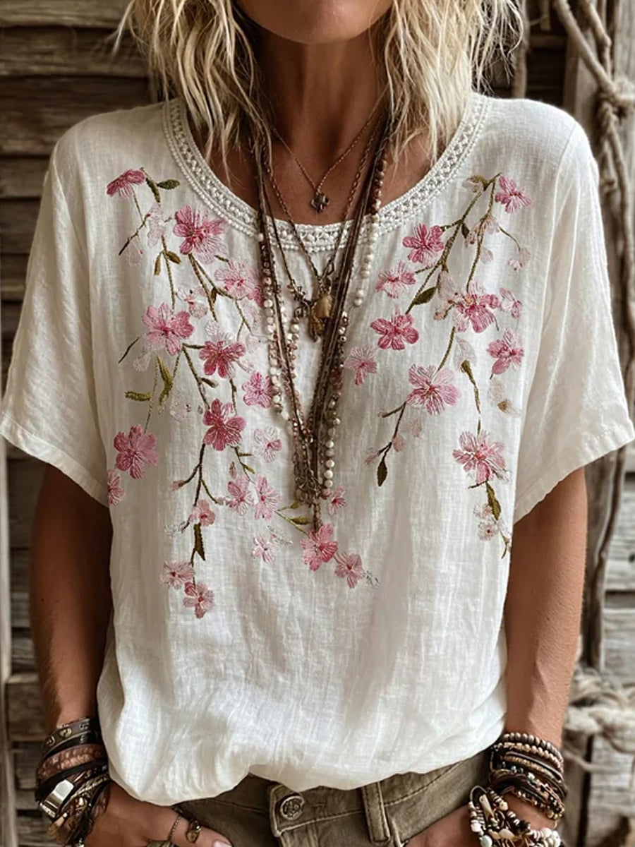 Floréal | Vintage Printed Cotton-Linen Top
